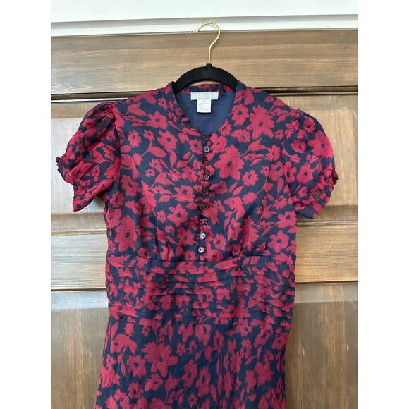 Y2K DELIA'S Magenta Blue Floral Midi Dress Size XS - Picture 3 of 6